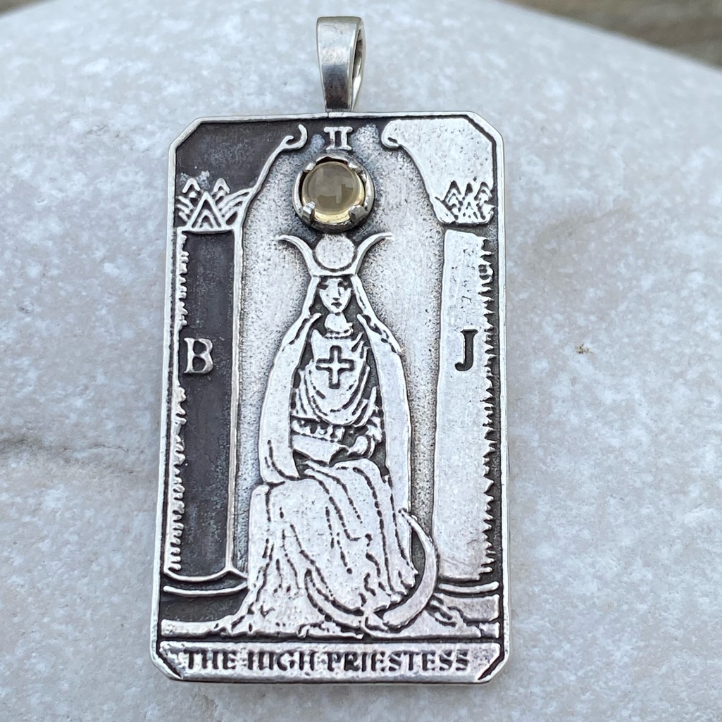 High Priestess Tarot Card Pendant .925 Sterling Silver W/ Genuine Citrine Usa